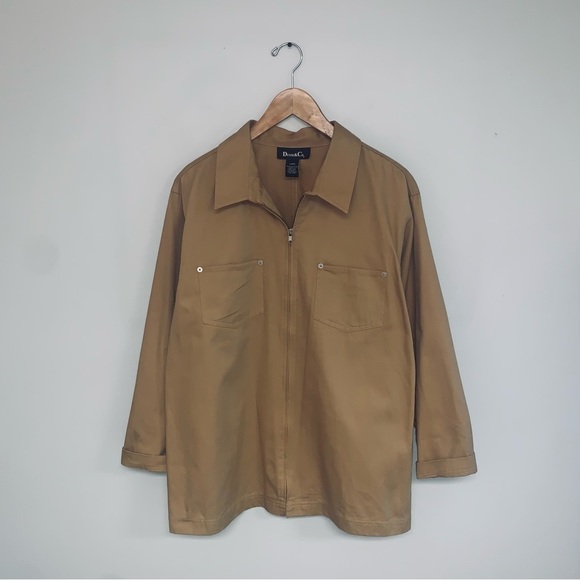 Denim&Co Vintage Light Jacket Utility‎ Workwear Tan Khaki Women’s  Size Large - Picture 2 of 7